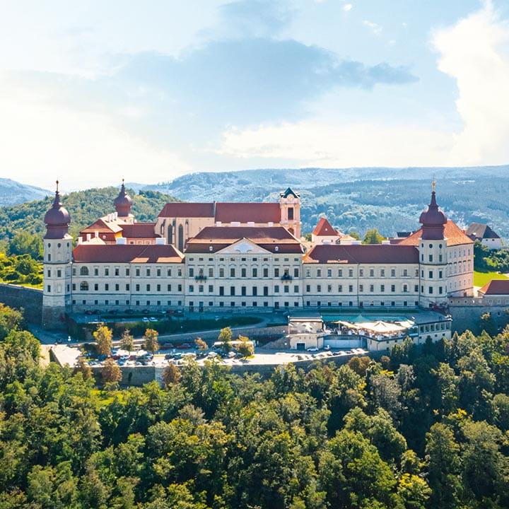 An aerial view over Göttweig Abbey in Austria